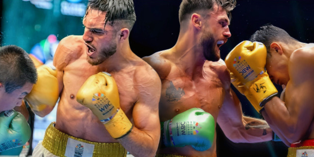 Yoni Valverde (à gauche) et Lancelot De La Chapelle (à droite) en action lors du Grand Prix WBC à Riyadh.